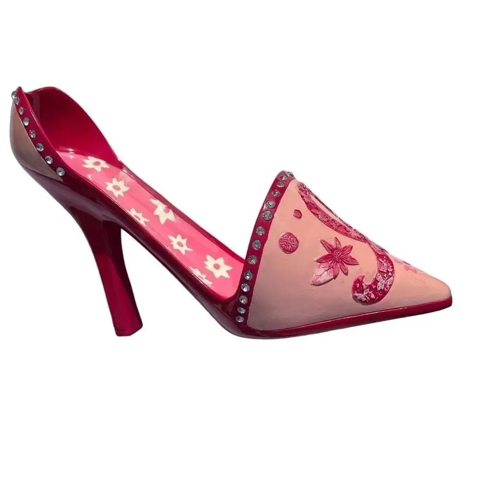 Stiletto High Heel Shoe Wine Bottle Holder Stand Pink Bling Breast Cancer